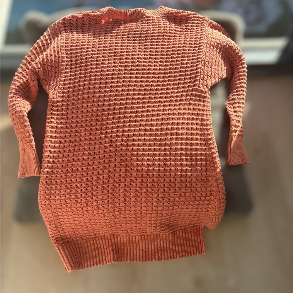 V-neck Open Knit Sweater by Preswick & Moore in Coral color and WAFFLE KNIT - Picture 2 of 4